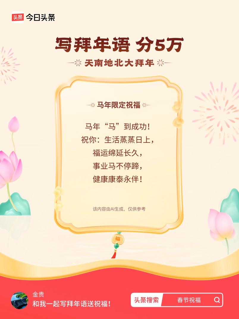 写拜年语送祝福新春拜年送祝福！我的祝福是：“马年“马”到成功！祝你：生活蒸蒸日上
