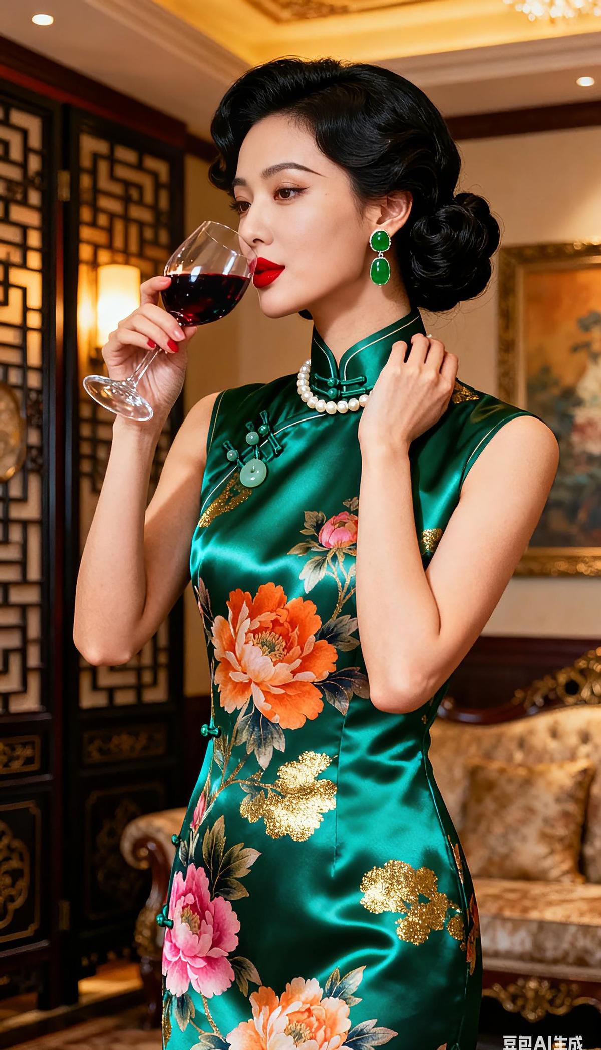 孔雀绿的旗袍一上身，人就活了。
盘扣是老手艺，腰身是新脾气。
不是穿衣服，是把江