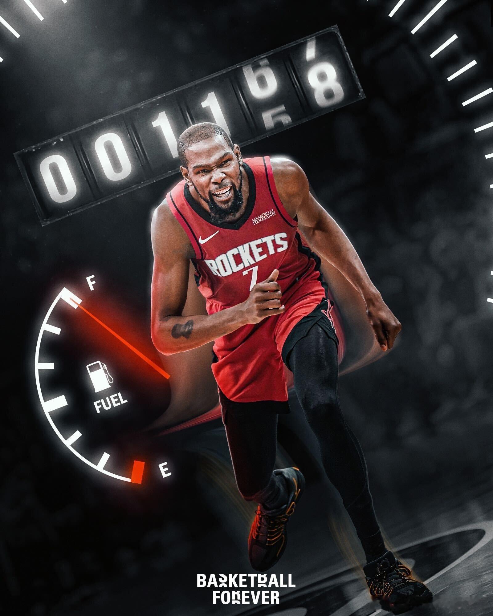 赛季已经过半，37岁的凯文杜兰特代表火箭出战了53场比赛中的50场，向他致敬！”