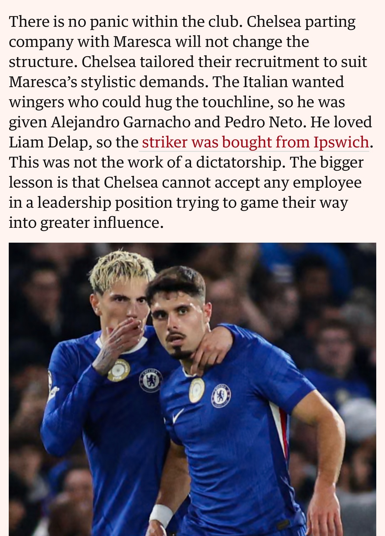 英超切尔西官宣马雷斯卡下课 这是一篇俱乐部的PR稿，核心观点就是：俱乐部全力支持
