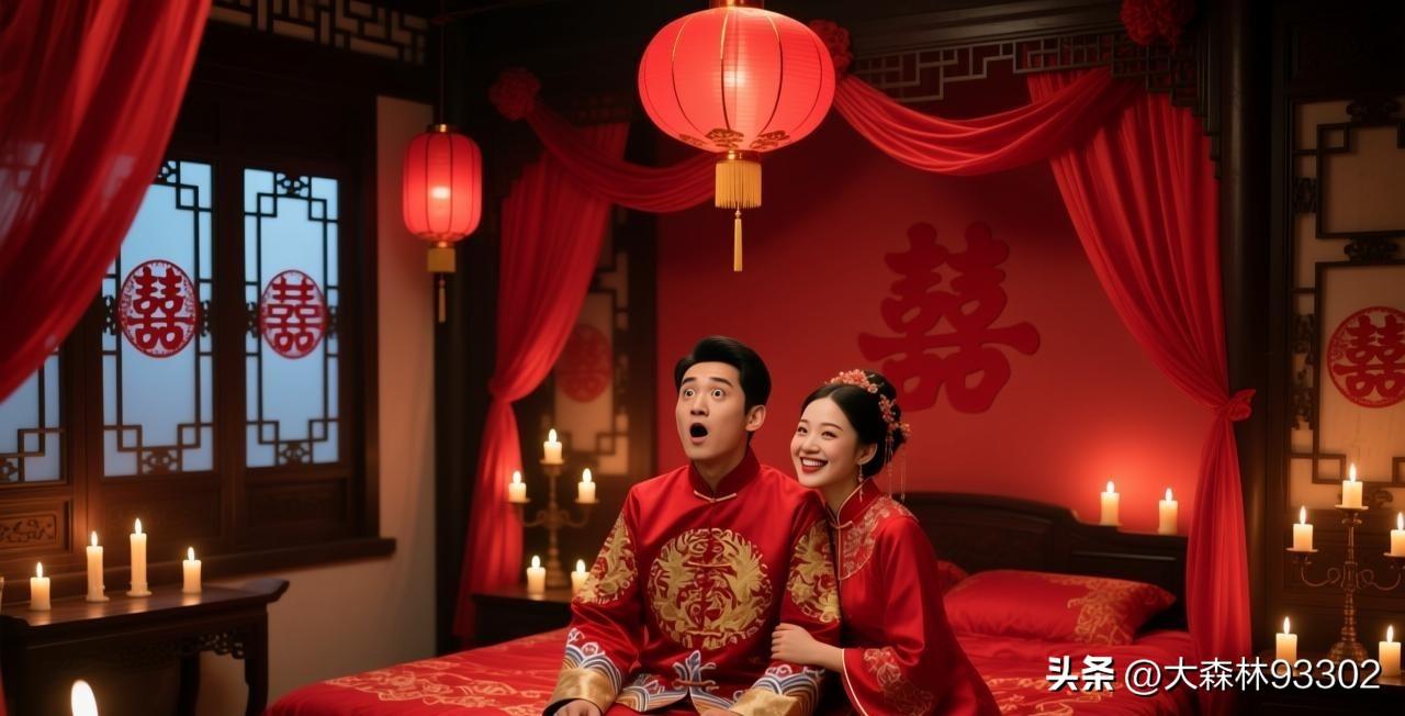 洞房花烛夜，两人卸下一身疲惫，正准备歇息。
丈夫借着酒劲，一脸神秘地对妻子说：“