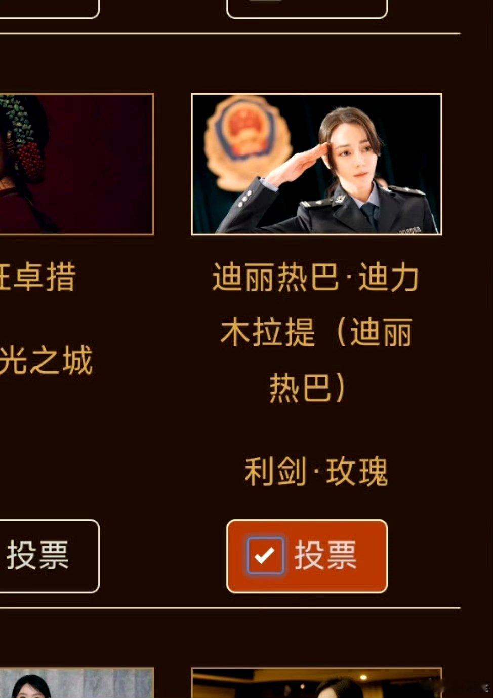 金鹰奖投票用了迪丽热巴全名都来给九字女星投票力挺这个利剑玫瑰🌹迪丽热巴