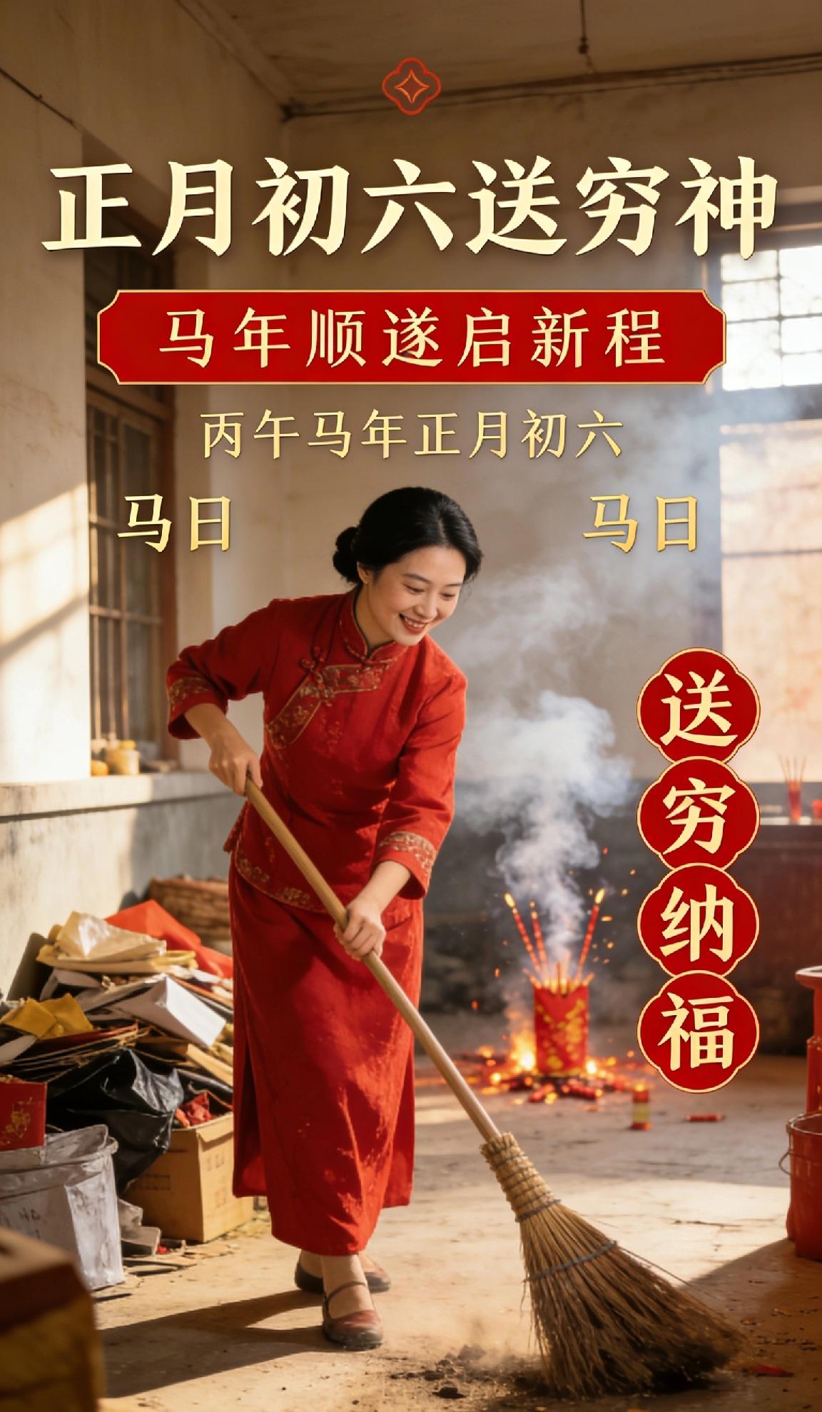 丙午马年正月初六，恰逢“马日”，正是送穷纳福的好时节！
 
这一天，扫去屋角尘垢