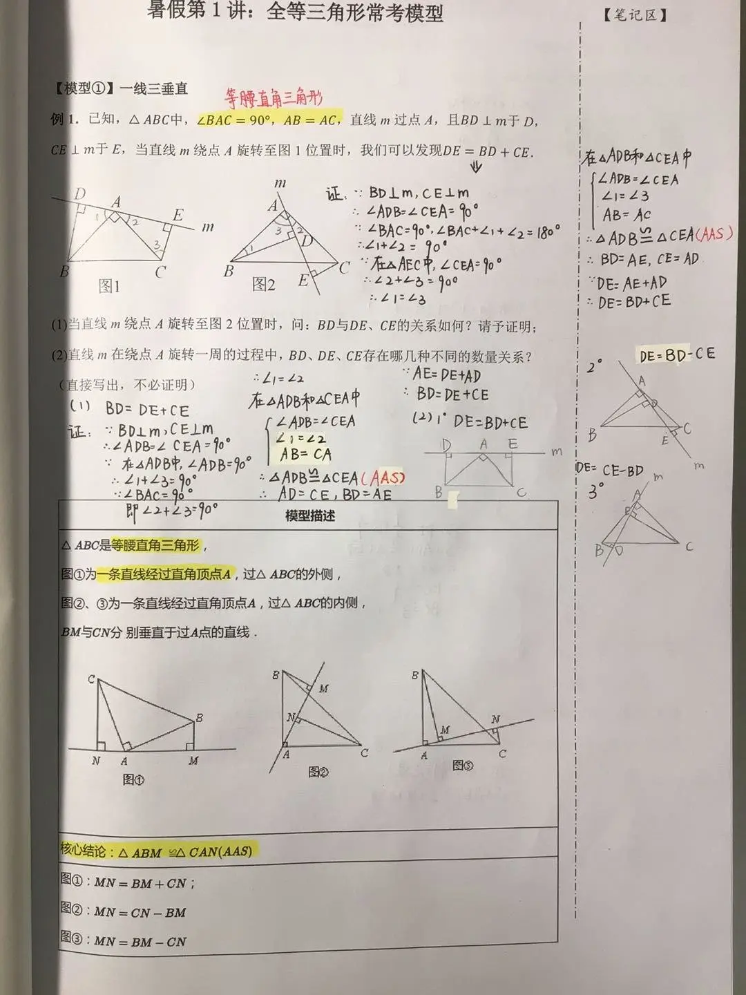 全等三角形的常考模型：一线三垂直、手拉手