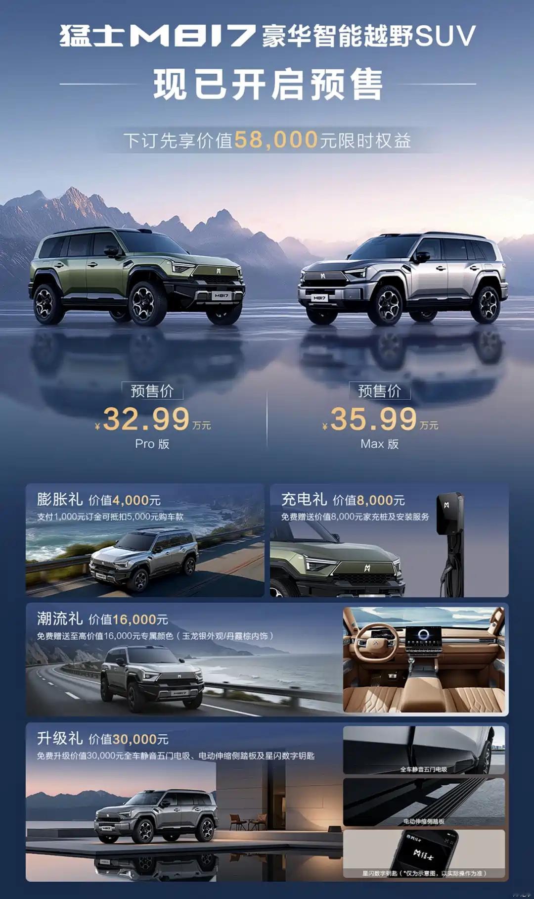 32.99万元起，搭载华为乾崑ADS 4，猛士M817正式开启预售。 ​​​