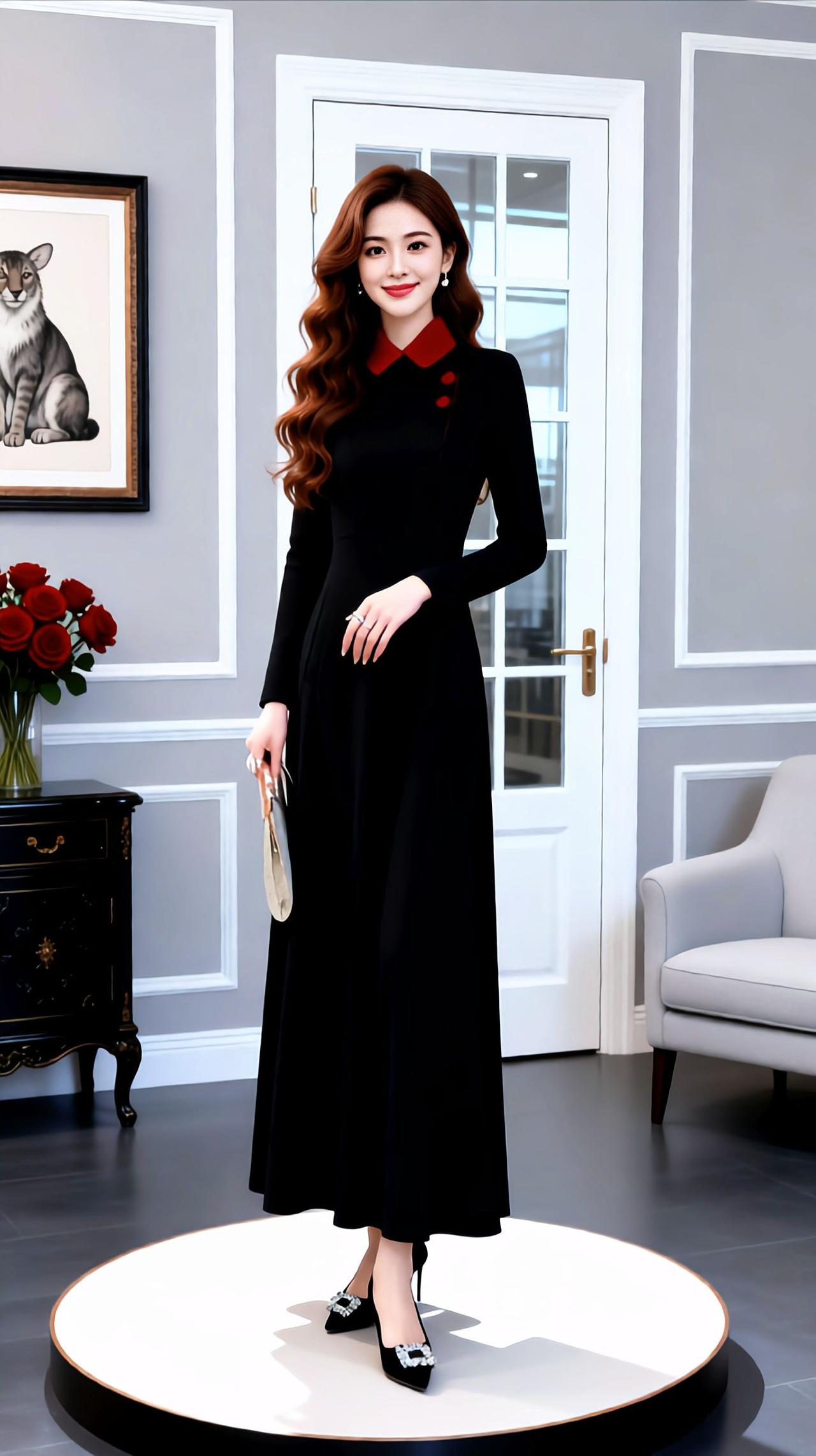 金丝绒连衣裙 高档红色连衣裙子 高档大摆裙 高档丝绒女裙 丝绒连衣裙