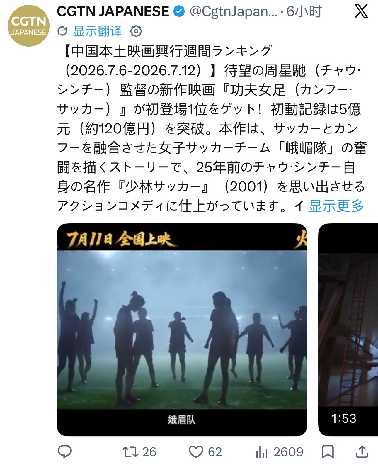 【CGTN Japanese更新】CGTN Japanese在其他平台更新了《功