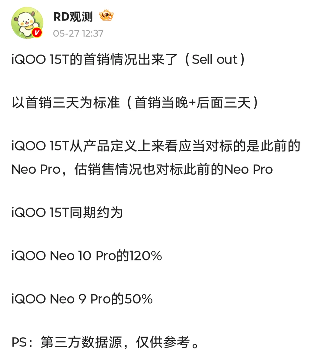 iQOO这个销量这么看还是可以的