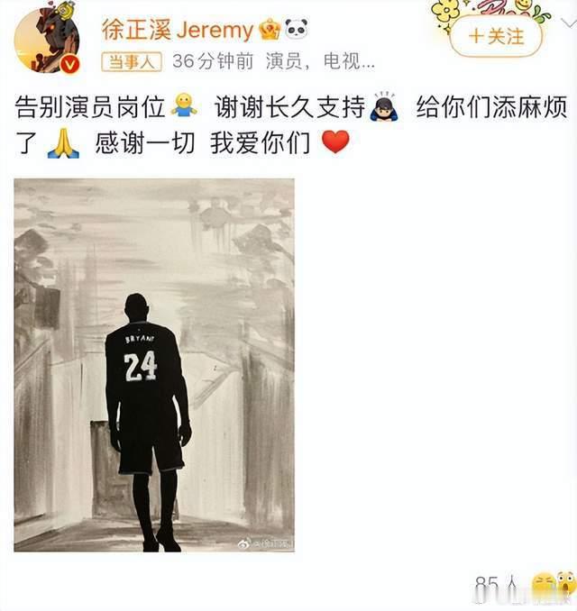徐正溪发表退圈声明后首现身片场，曾表示会完成接纳的工作。4月16日，演员徐正溪发