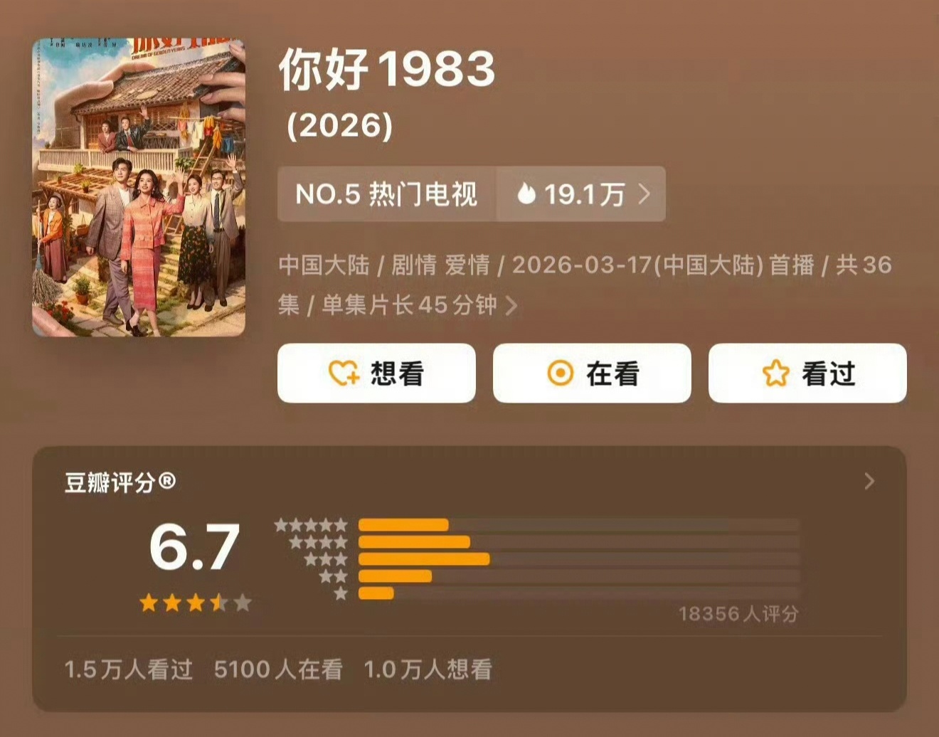 《你好1983》豆瓣开分6.7《隐身的名字》豆瓣开分7.4你好1983豆瓣开分6