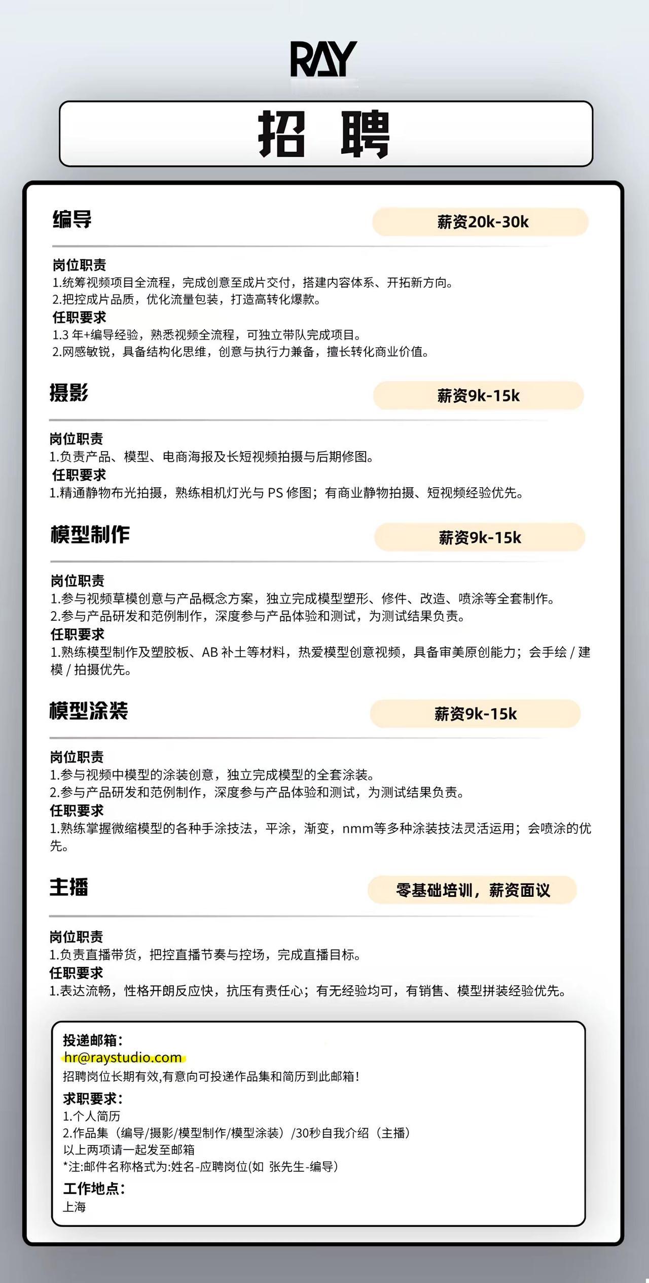 RAY STUDIO新岗位放出～期待您的加入！@RAY STUDIO @RayS