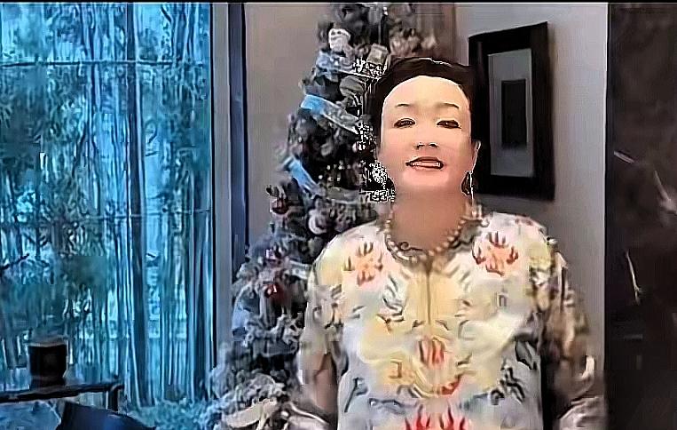 看一段视频，近距离，兰姐在，她带着孙子，很开心，展示一件衣裳，这衣裳，不太一样，