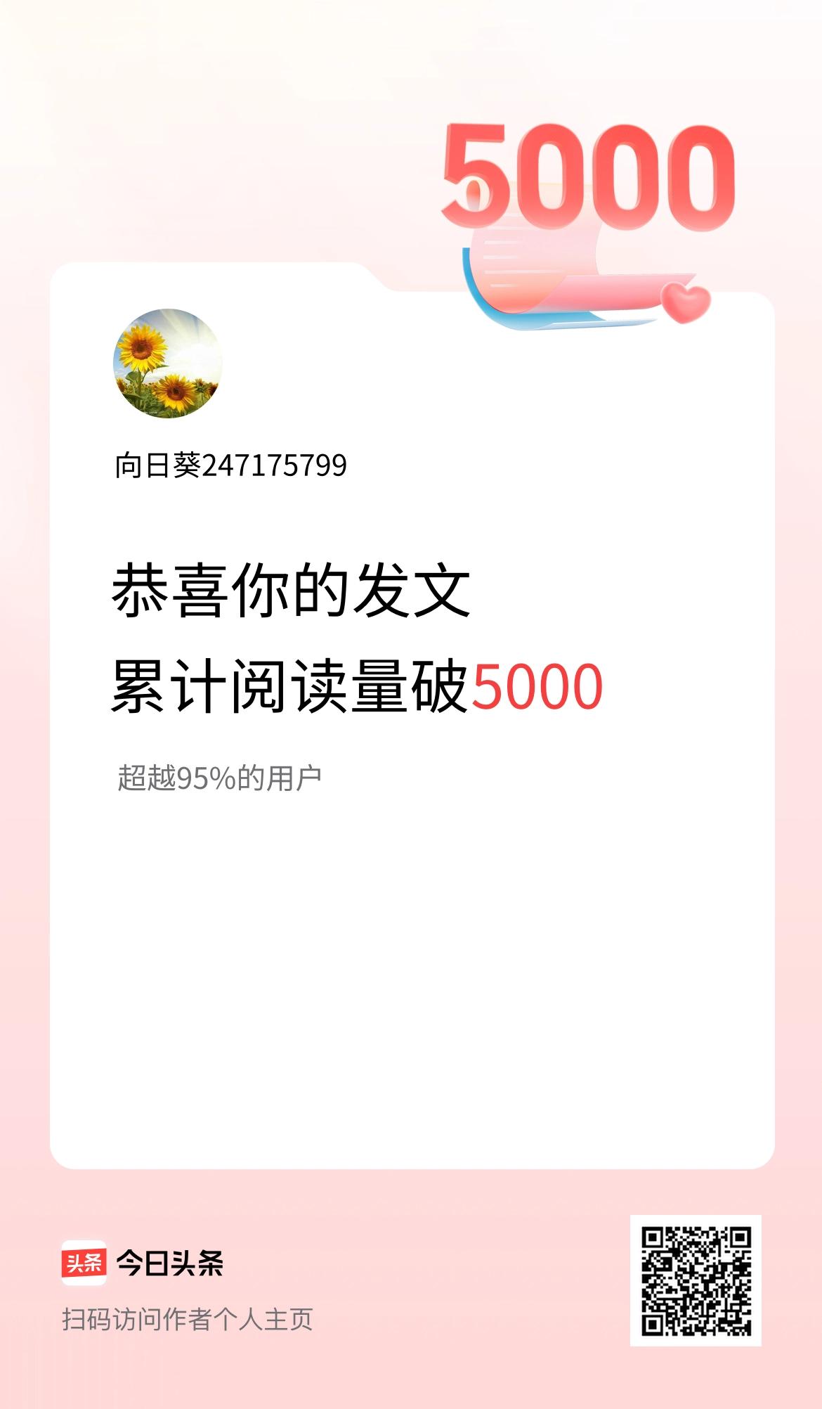 🤝我在头条累计获得阅读量破5000啦！