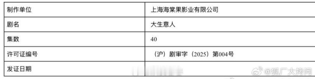 《大生意人》今天过审 ​​​
