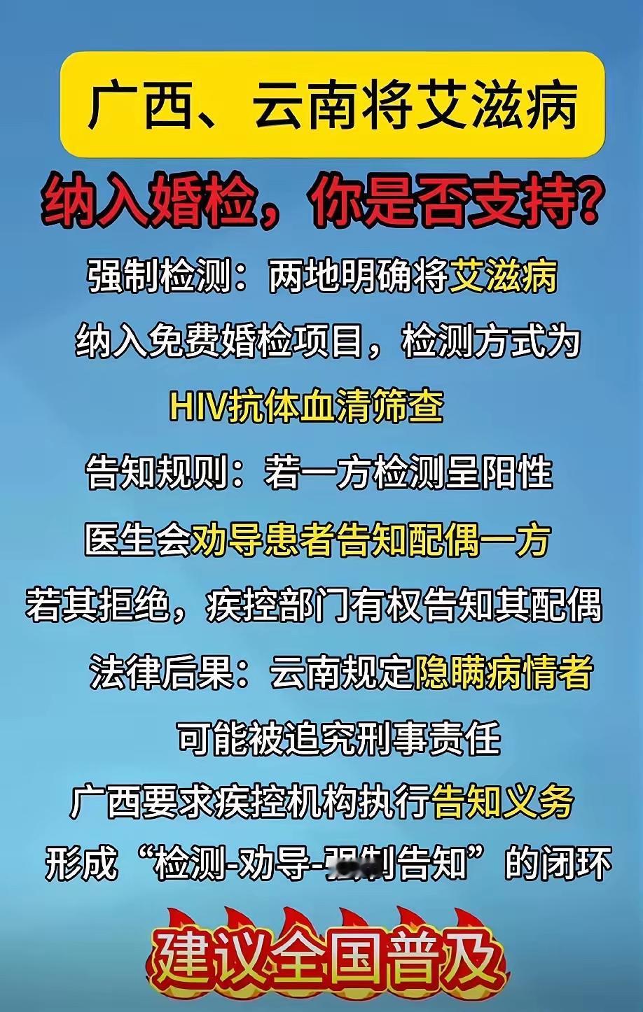 建议全国推广，特别是发病率高的省份

一直以来患者检测出艾滋病阳性，医生都很纠结