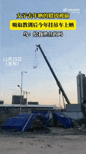 晒腊肉的最“高”境界：女子去年晒的腊肉被偷，吸取教训后今年挂吊车上晒，鸟：给我准