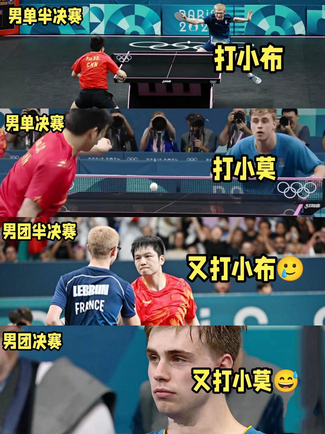 #这跟又打了一场男单有什么区别#打了一圈的小胖&小莫&小布：怎么又是你？这跟又打
