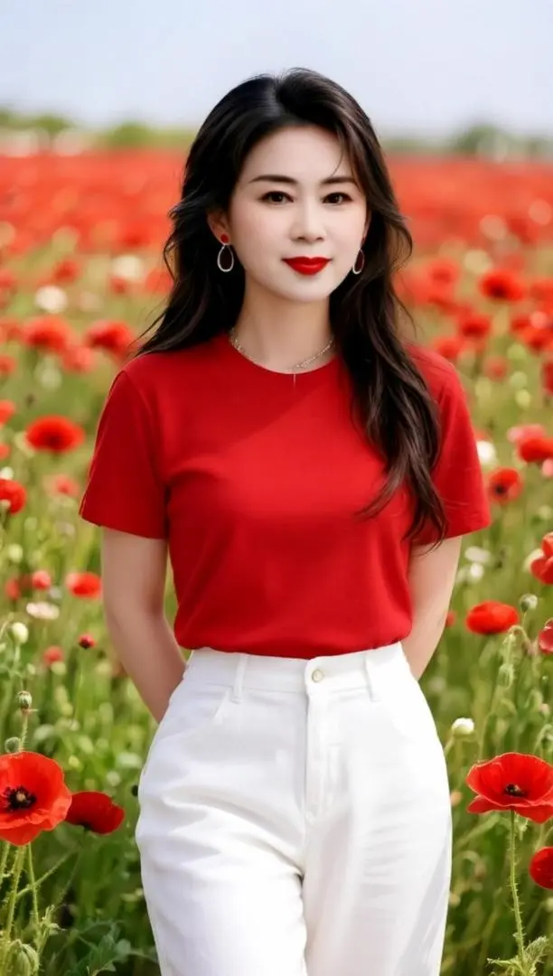 AI花海红衣照 ai创作