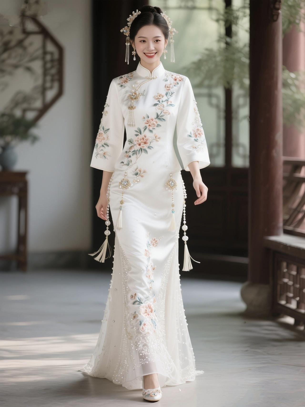 《一衣旗袍，半生从容》
 
针脚织就岁月长，
剪裁清风入襟裳。
立领微扬风骨在，