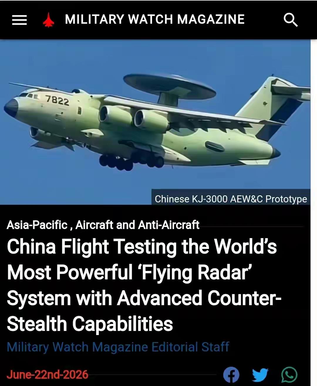 空警 - 3000那技术突破可太牛了。首先在雷达系统上，它很可能采用了数字阵列雷