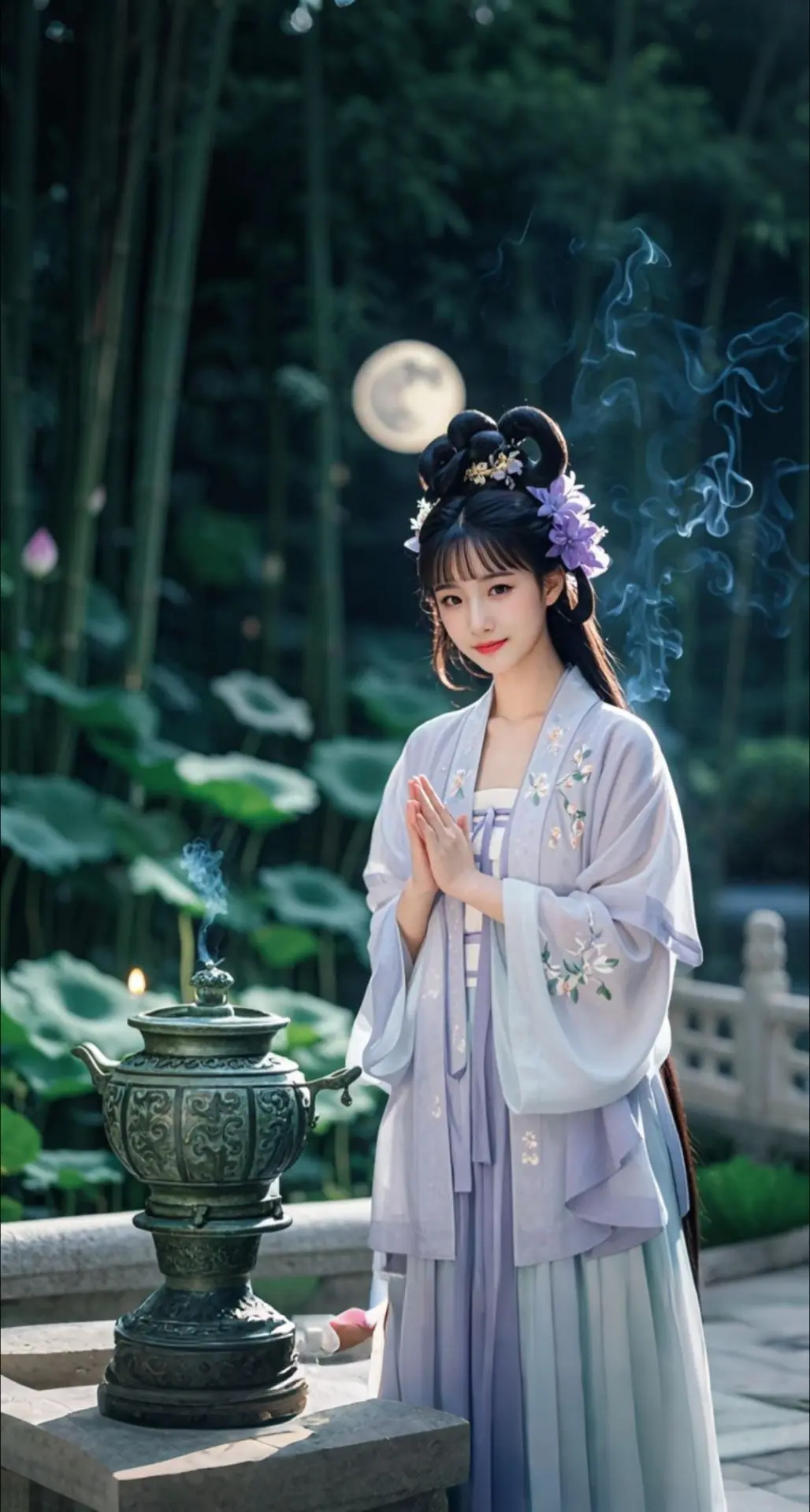 AI扩图 AI竹林拜月仙影