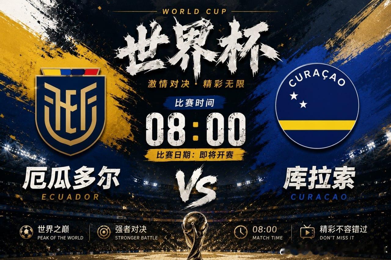 世界杯焦点战！08:00🇪🇨厄瓜多尔vs库拉索 🇨🇼南美劲旅迎战加勒比黑