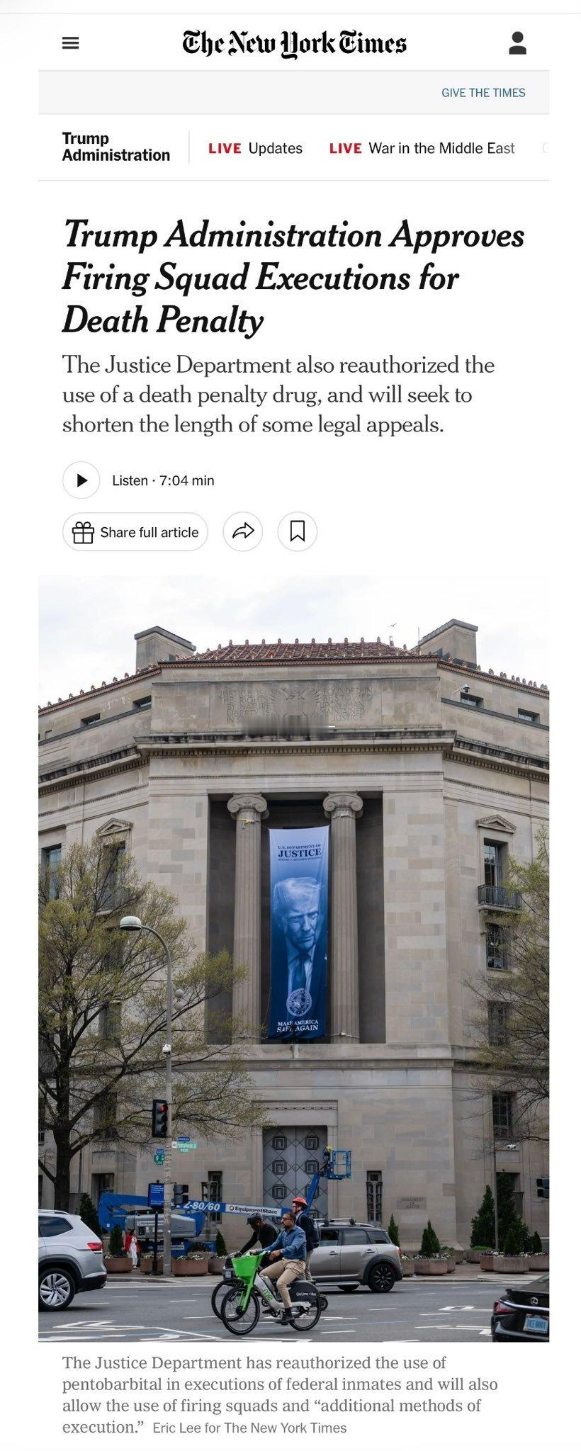 川普复辟第一天就签署行政令命令恢复美国弃用多年的枪毙死刑犯做法。现在川普当局正式