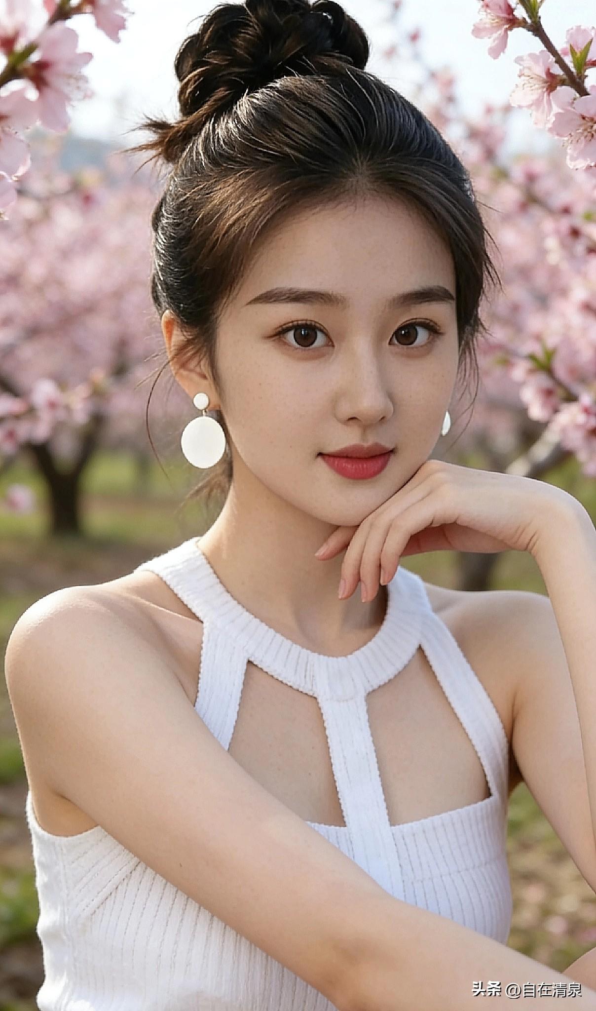 春在枝间
 
风把阳光揉碎，撒在满枝的粉里。
你站在花影里，发梢沾着细碎的光，像