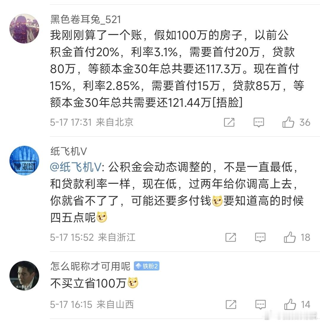 #100万公积金房贷30年可节省4.8万元#看到有网友算了一下，100万的房子，