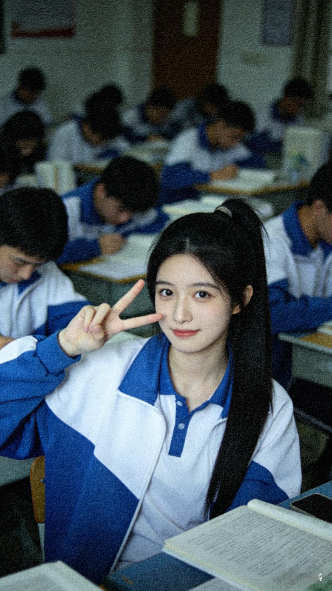 谁的青春里，能少得了高马尾蓝校服的女生呢？

我记得高中时，班上有个女生，每天都