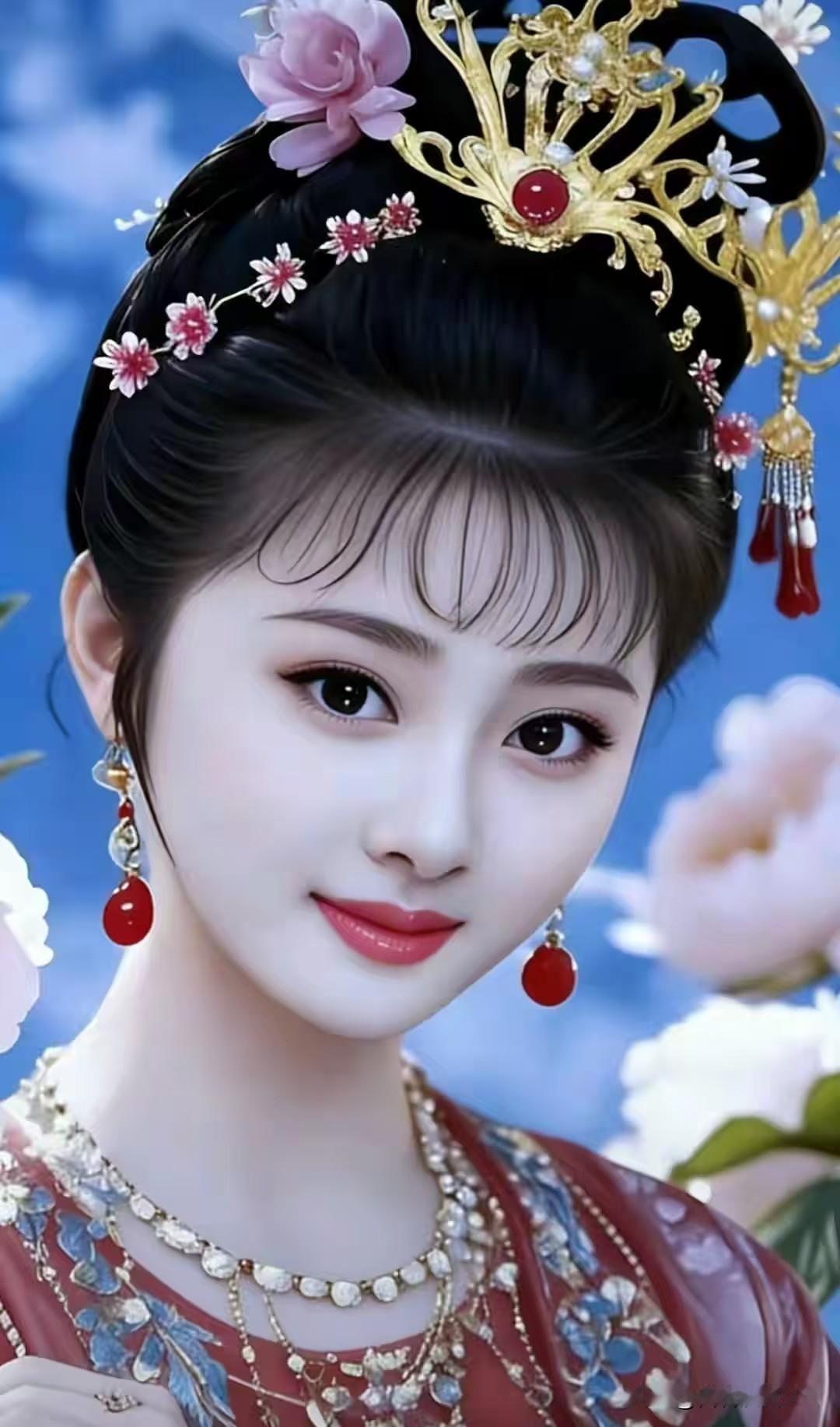 卜算子·花颜赋
 
金缕绾云鬟，翠影摇珠佩。
一点朱砂落鬓边，笑与春风会。
 