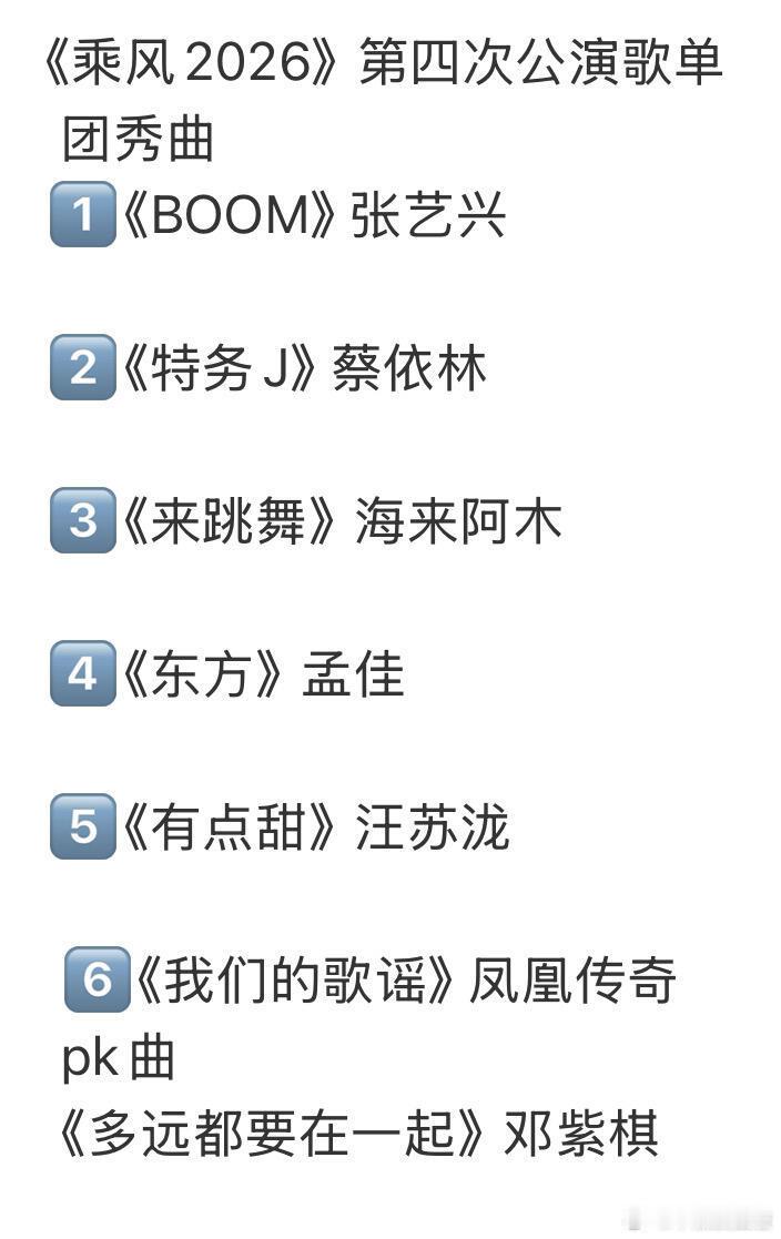 乘风2026四公歌单乘风2026