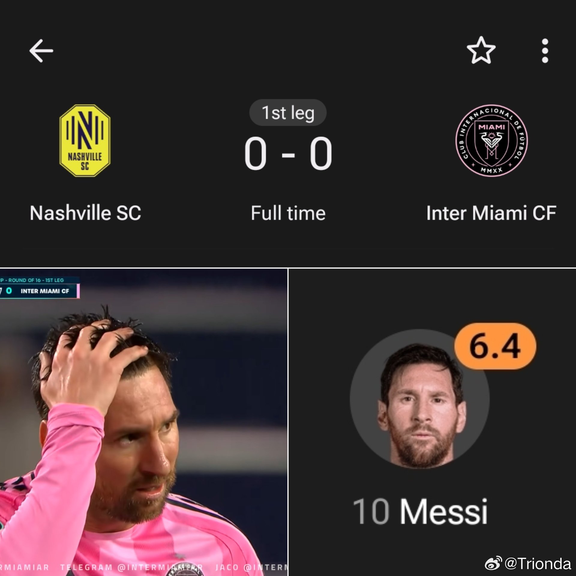 拿了那么多金球奖，结果对阵纳什维尔只得了6.4分。真是传奇。梅西c罗