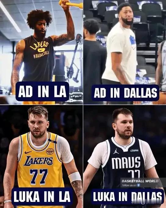 美媒晒东契奇和浓眉身材对比并附文：“达拉斯的美食绝对是顶级水准 🤣🤣🤣！湖