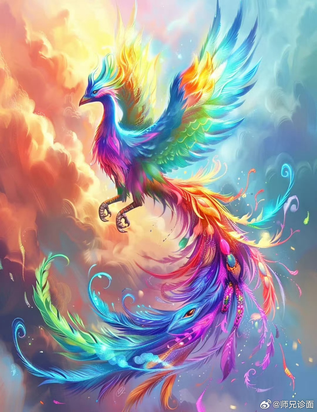 凤凰涅槃，象征着重生，寓意着起势。见五彩凤凰点赞，让好运加身，扶摇直上。 