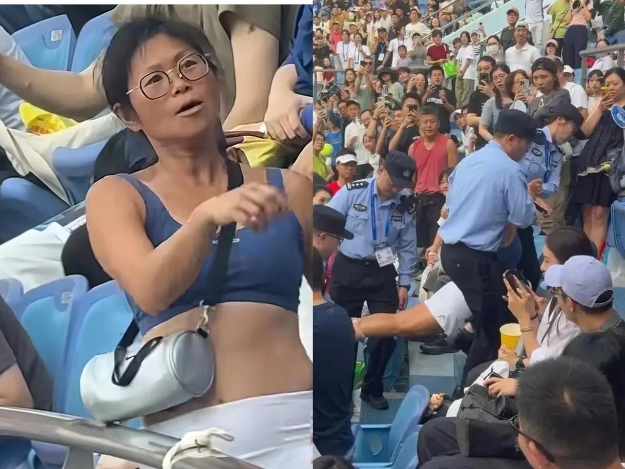 这下好了，
不仅上海网球大师赛现场观众知道了，全国人民都知道了。一名中年女性，居