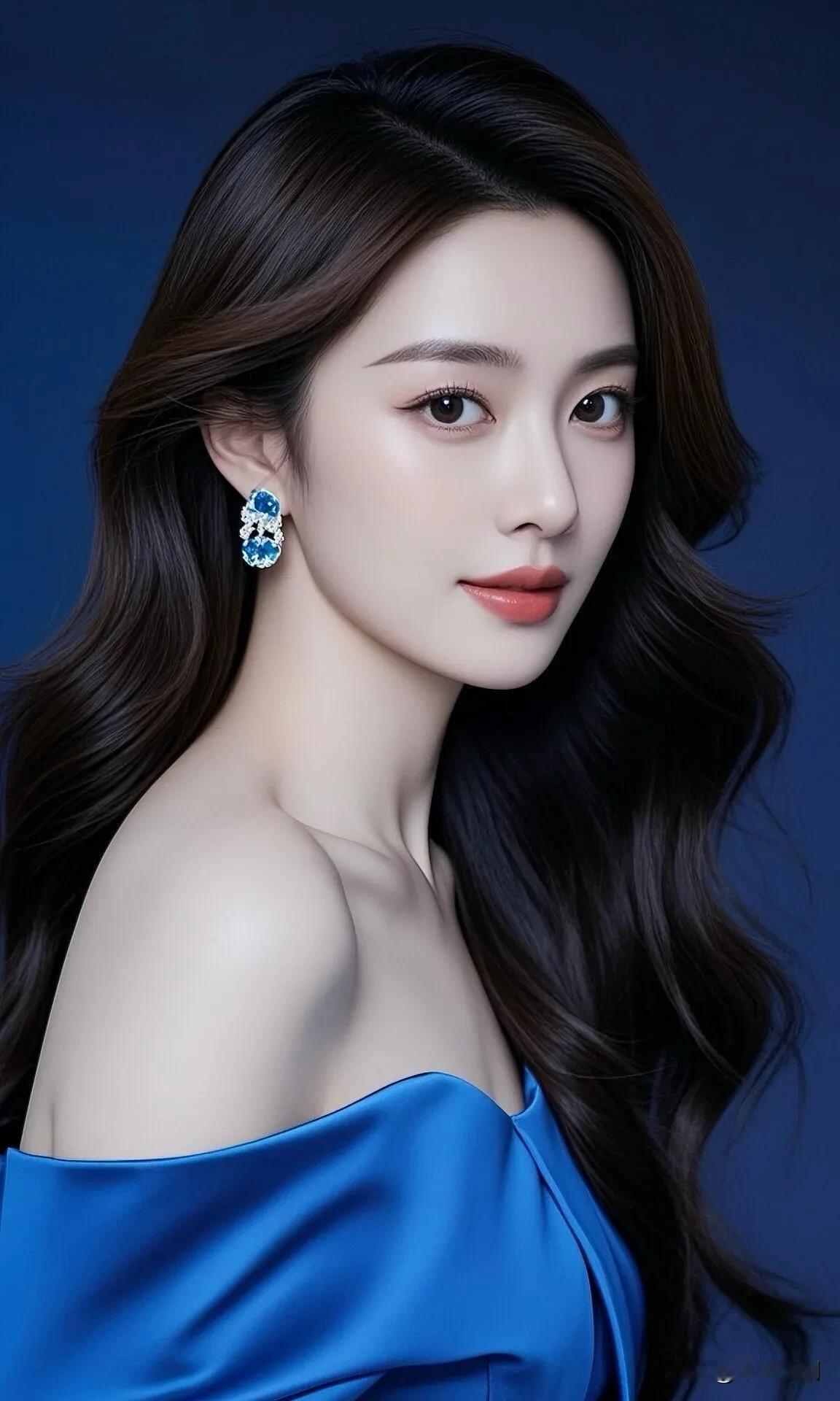 宝蓝缎面衬出冷艳气场，耳间的蓝钻似揉碎了深海的光，优雅又夺目💎
温柔高贵的女性