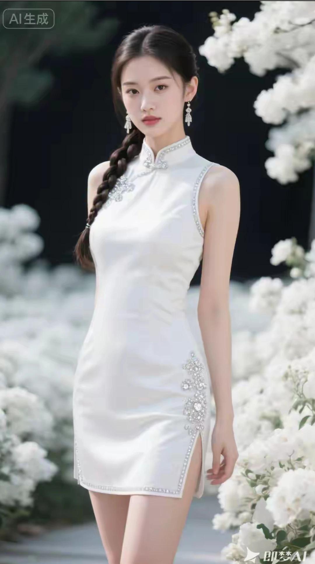 亭亭玉立，出水芙蓉。
眉清目秀，美若冠玉。
二八佳人，我见犹怜。
蒹葭苍苍，白露