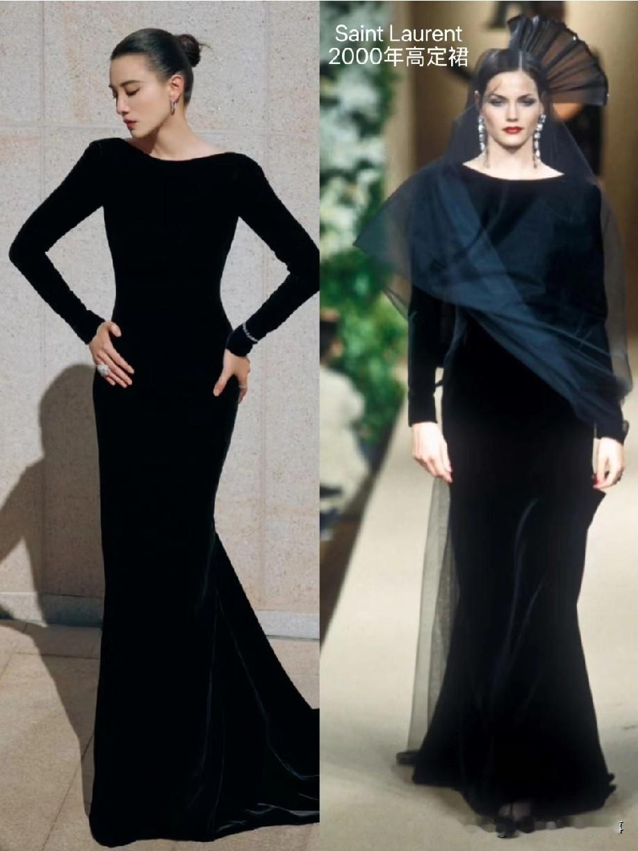 今晚宋佳身着YSL古董礼服冲击金鸡最佳女主角，这身造型真的把高雅大气焊在了身上！