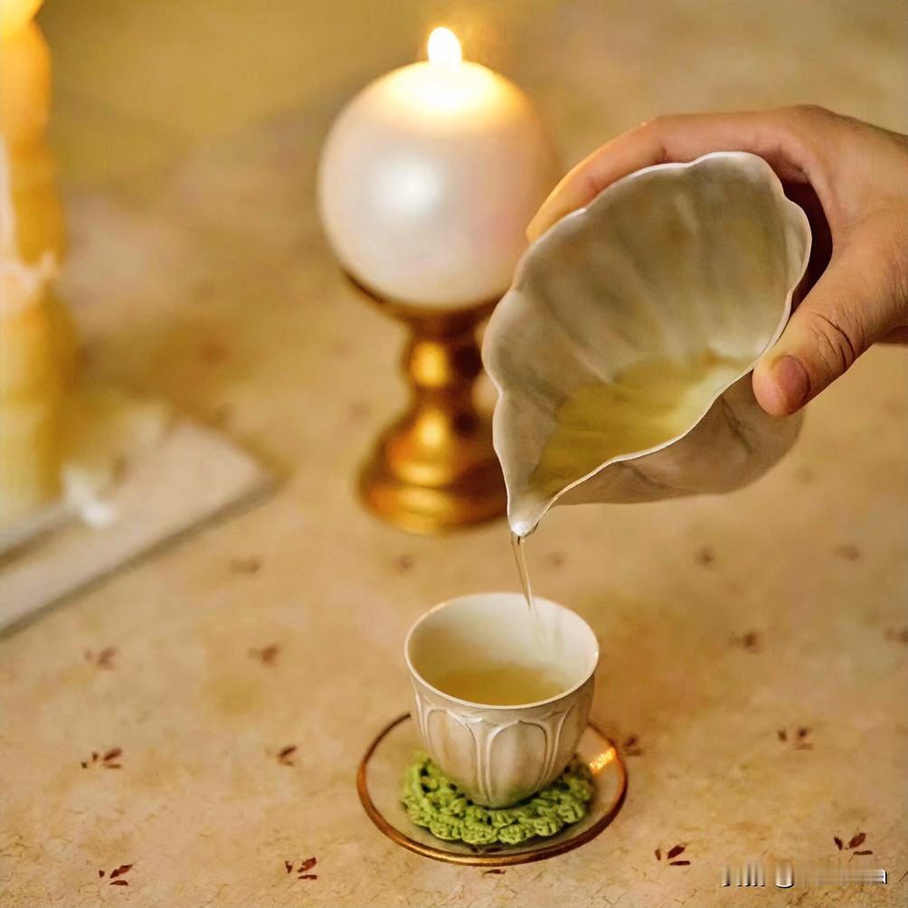 《茶魂赋·青玉案体》
铜壶沸水碧瓯香，烟渺渺、意长长。初遇茶芽怯浪狂。千回辗转，