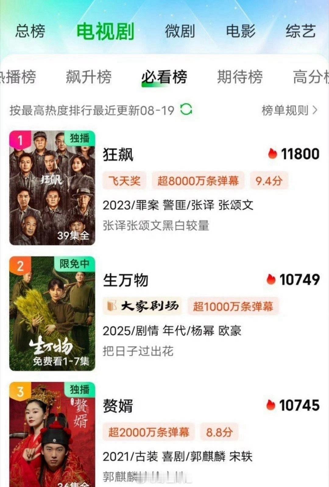 全体起立！《生万物》站内热度10749仅次于《狂飙》，酷云实时收视也破4创下今年