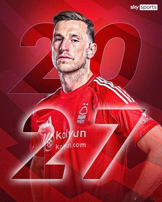 【官方】诺丁汉森林与33岁前锋克里斯-伍德续约至2027年夏天，这名新西兰国脚在