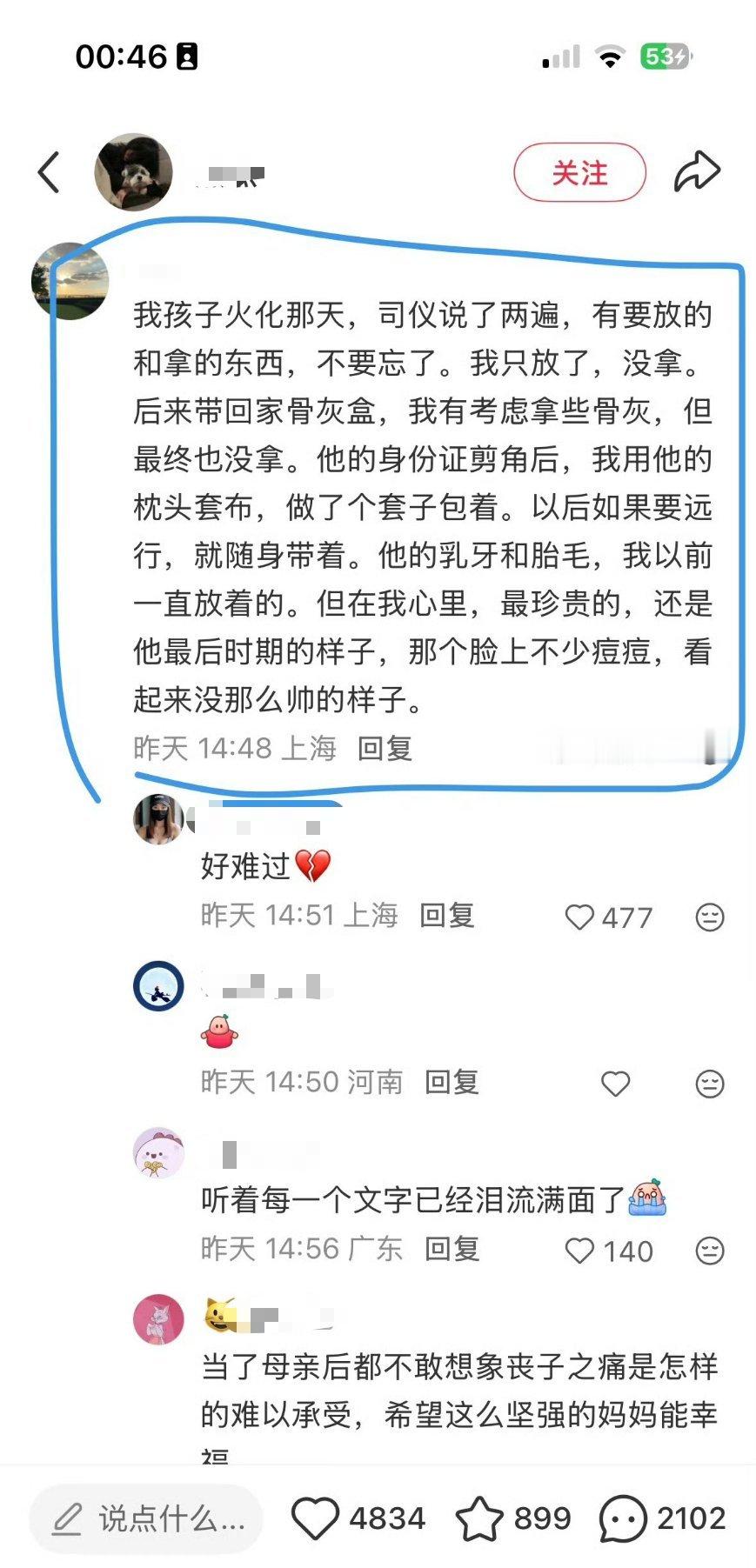 唉，丧子之痛，好难过…… 