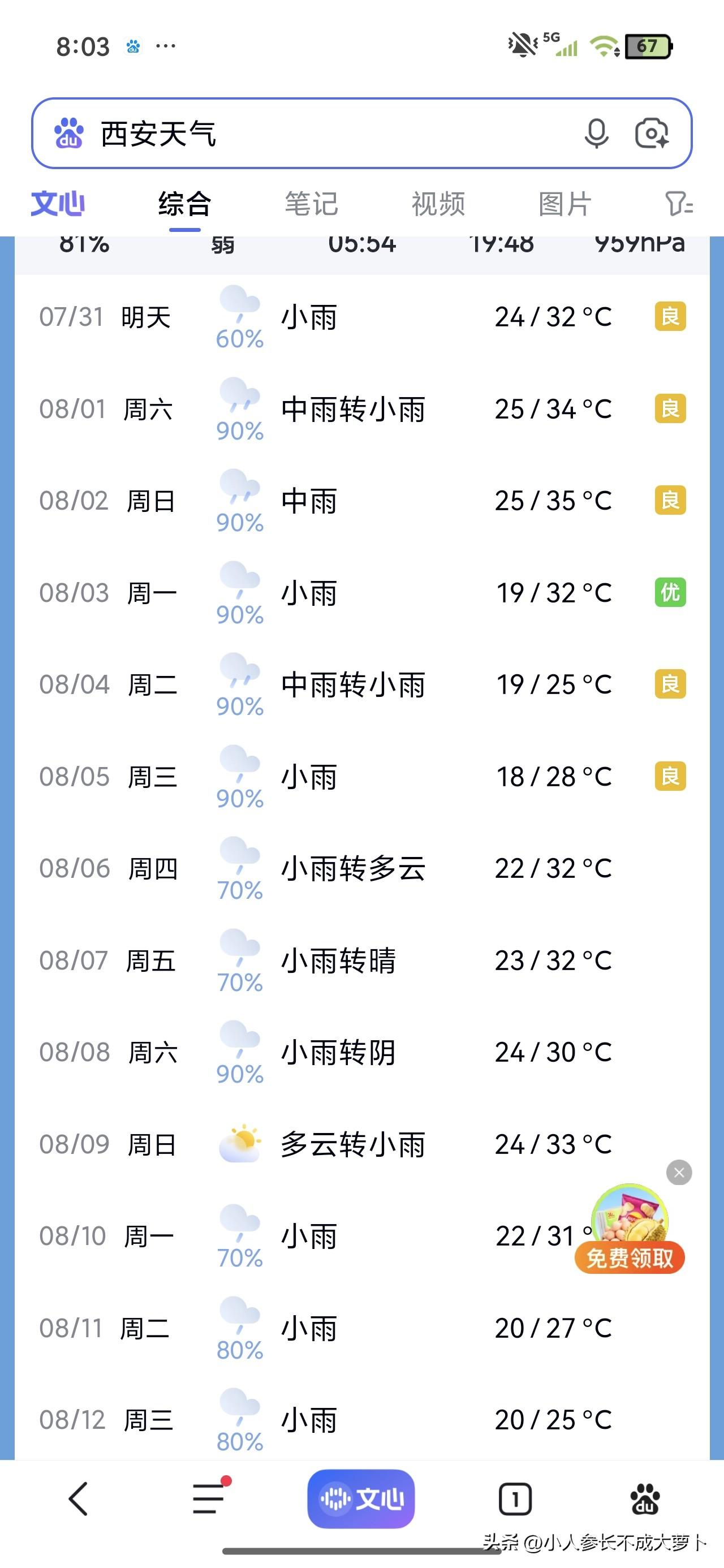 西安的高温天要结束了吗？看这天气预报，都有点吓人！[捂脸]暑假来西安旅游的有没有