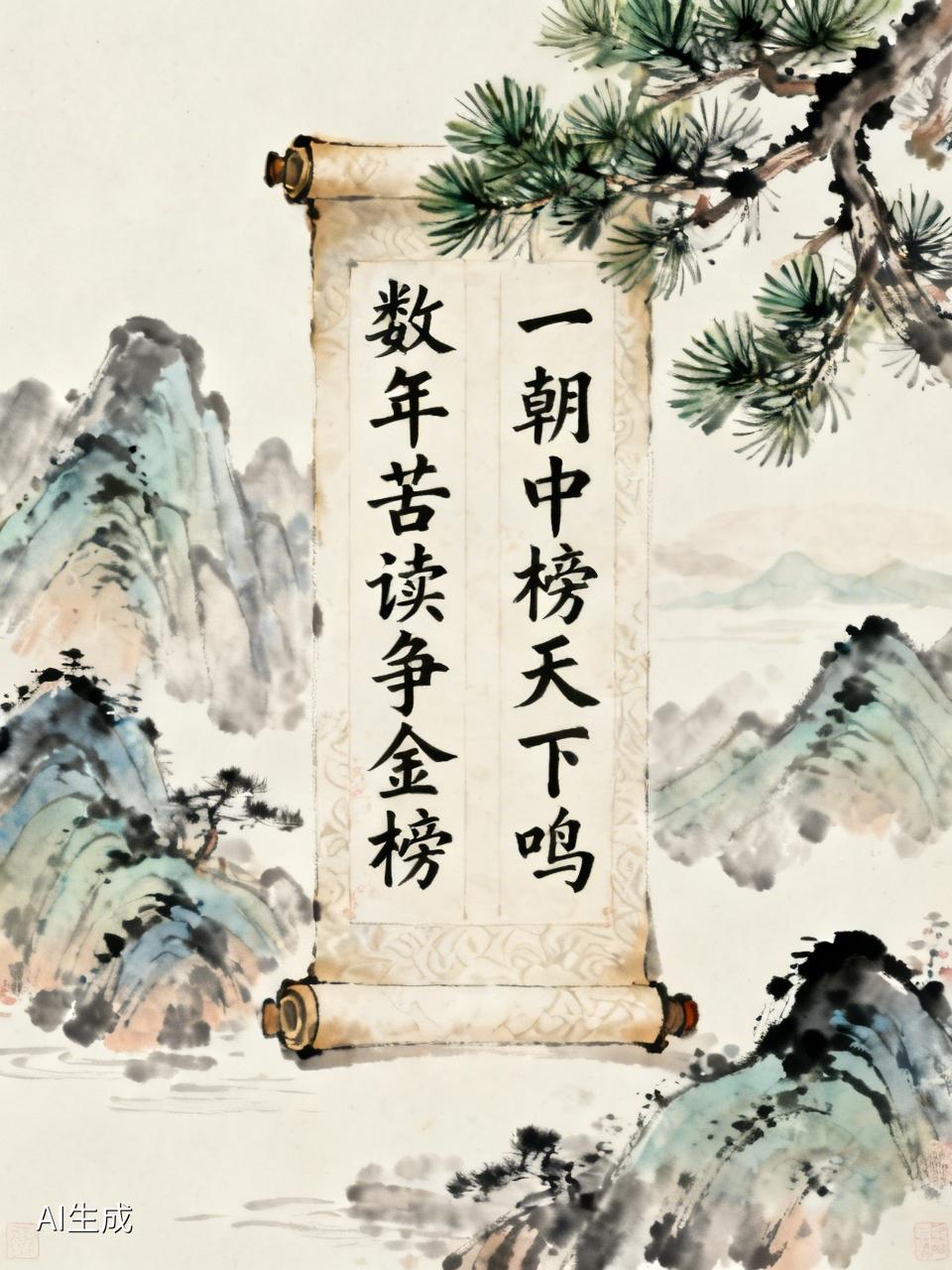 下联：一朝中榜天下鸣。