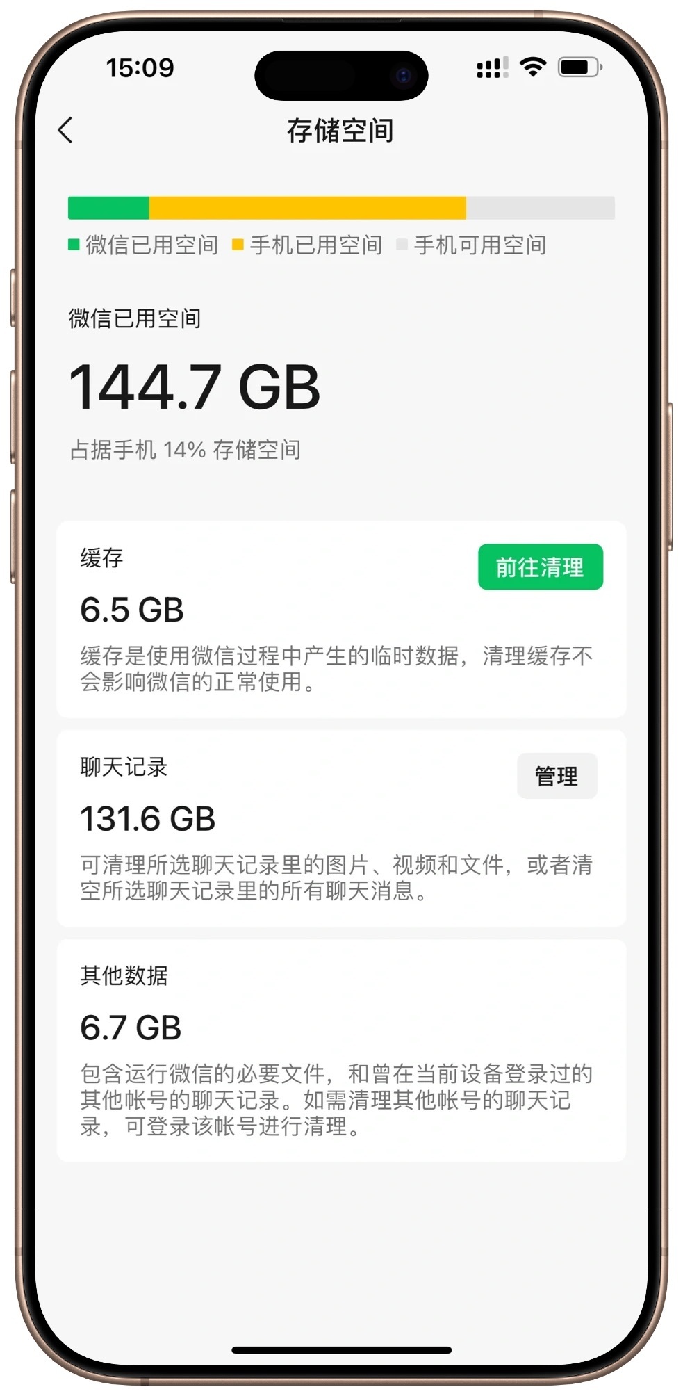 微信聊天记录有救了 如果不是微信，可能大部分人128G就够用了。手机厂商应该集体