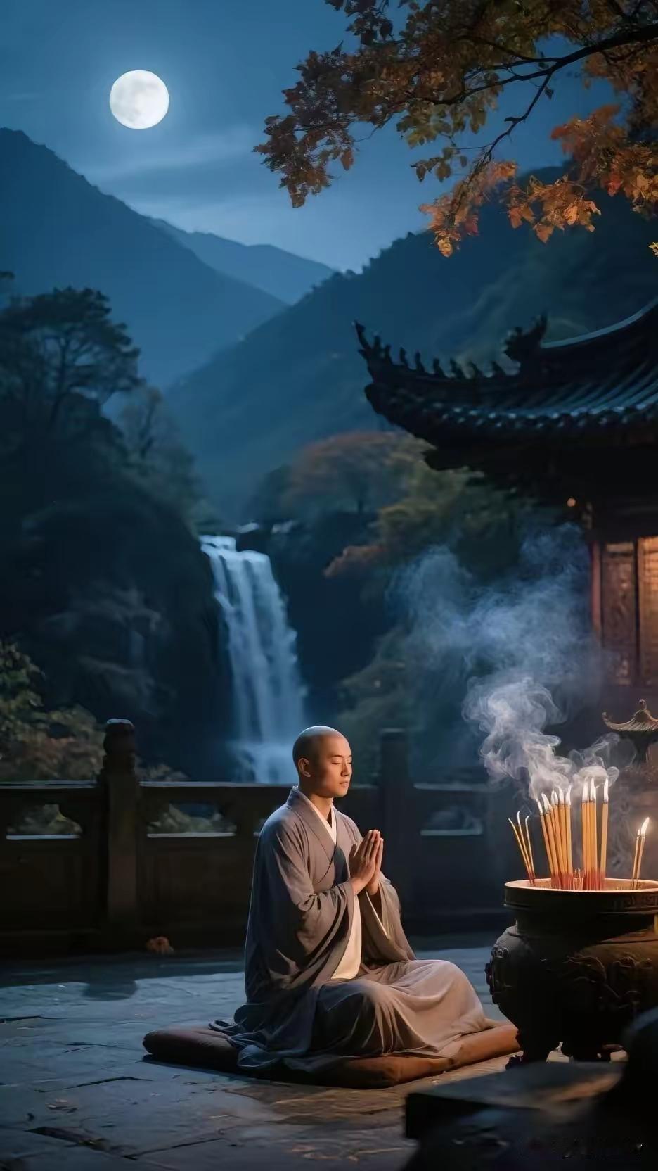 天净沙·独坐悟禅
独身静对禅音，
月沉松顶泉吟，
一缕炉烟夜浸。
山空秋沁，
此