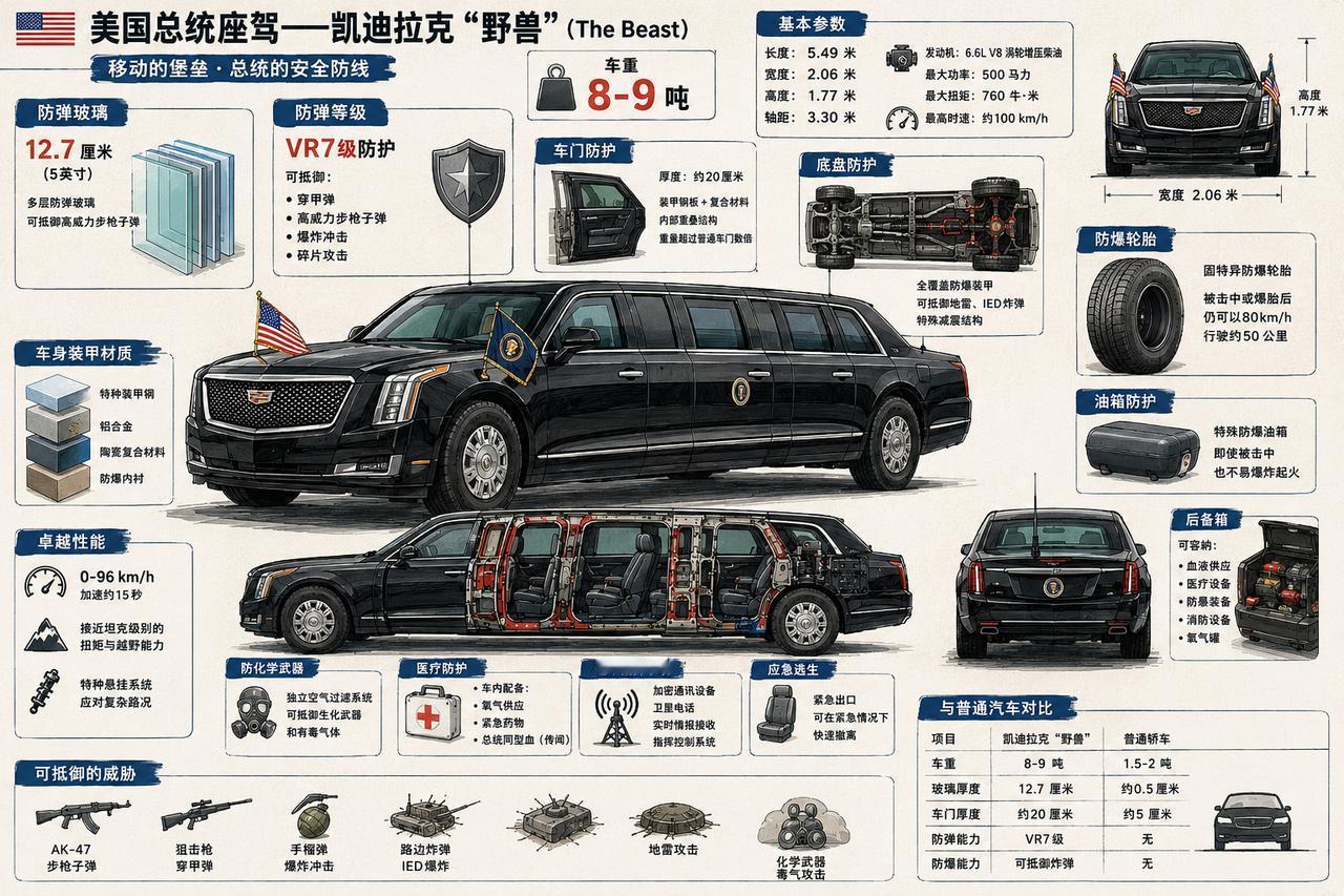 凯迪拉克“野兽” 是美国总统的专用豪华装甲轿车，由通用汽车（GM）旗下凯迪拉克品