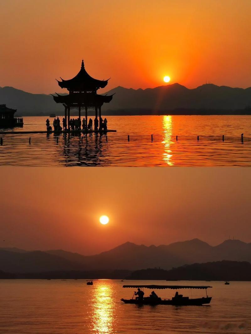漫天朝霞染西湖，一湖霞光漫清波～ 