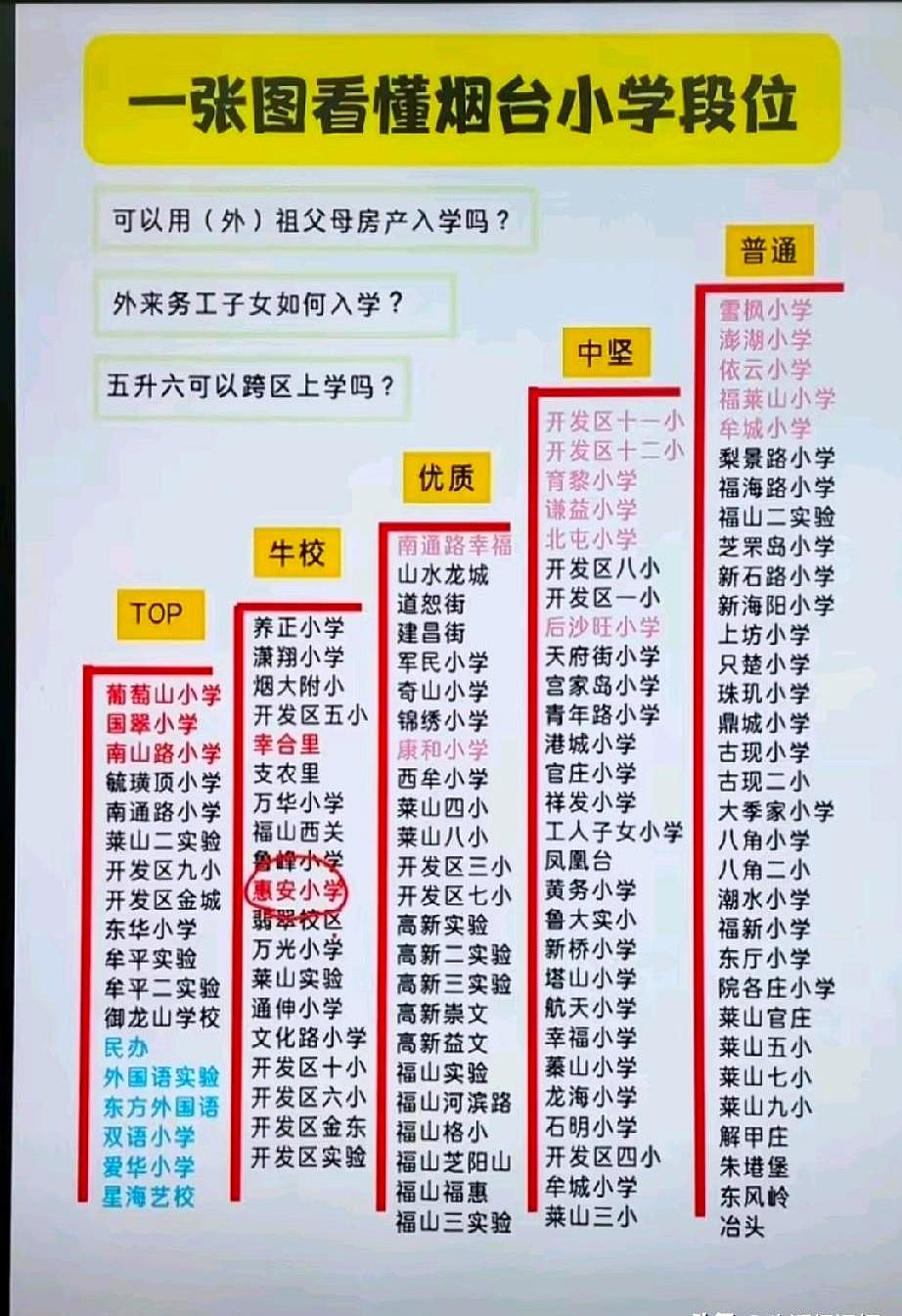 当夜里刷到“烟台小学排行榜”时，瞬间清醒。
这次不是零散口碑，而是把芝罘、莱山、